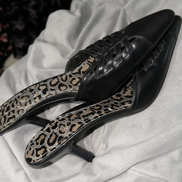NWOT rampage tristan black leather pointy toe leopard sole heel size 10m - Picture 7 of 7
